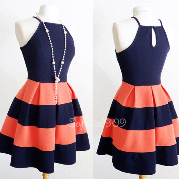 dark blue and orange dress